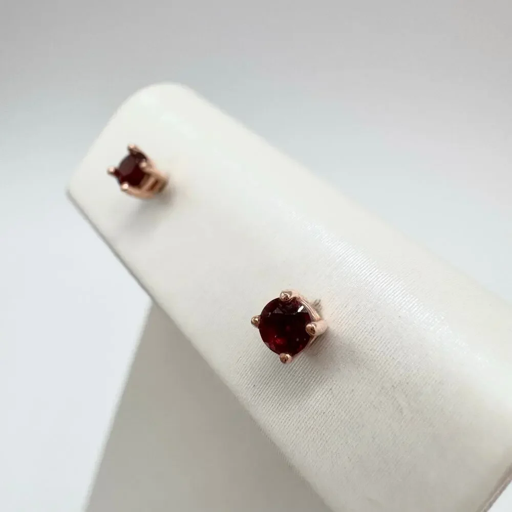 Garnet 925 Sterling Silver Vermeil Tiny Stud Earrings January Birthstone Tested